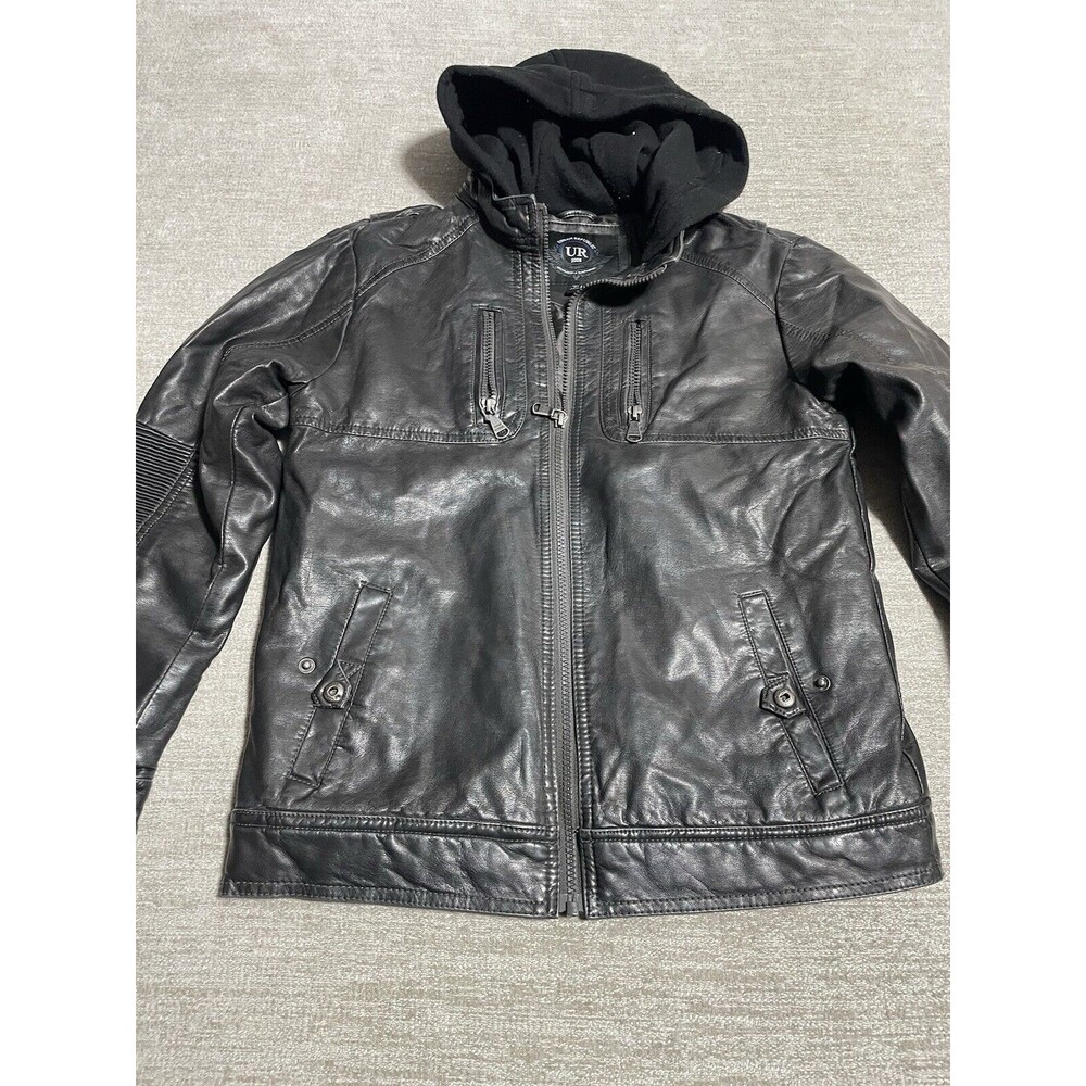 Urban Republic Leather Jacket Woman’s Large Black With Hoodie